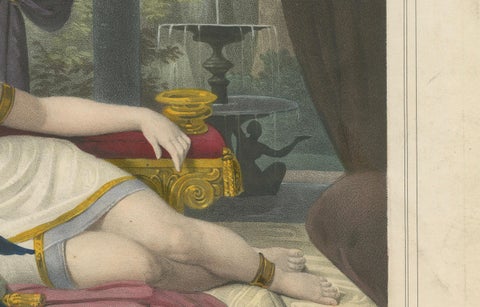 Orientalist Lithograph of Reclining Woman with Parrots, Ulrika, c.1840, Berlin, close-up 6