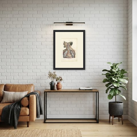 Cranial and Cervical Nerves to the Heart, Antique Hirschfeld Anatomy Print, 1866, shown framed in a room