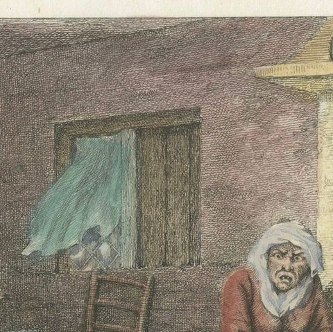 The Old Woman and Her Cats, 1809 Hand-Colored Etching by Edward Orme, close-up 4