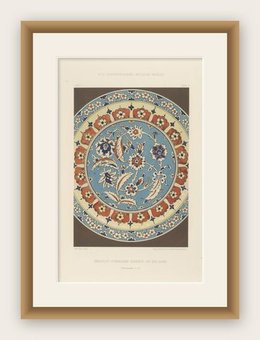 Persian-Turkish Faience Plate with Carnation and Tulip Motif, J.Lessing, 1890, shown framed