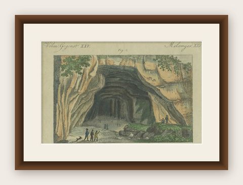 Engraving of the Cave Where the First Giant Prehistoric Reptile was found, 1798, shown framed