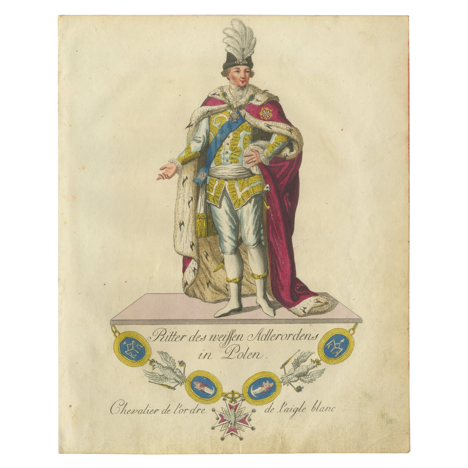 Knight of the White Eagle Order in Poland: Regal Hand-Colored Engraving, 1791