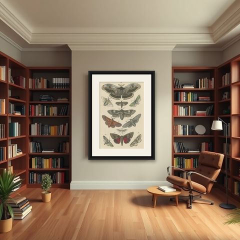 A Study in Wings: Hand-Colored Lepidoptera of the 19th Century, c.1895, shown framed in a room