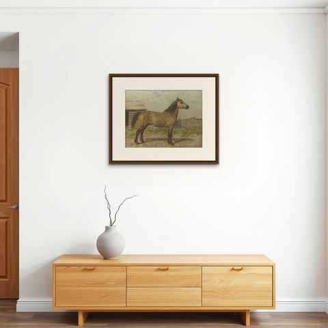 Antique Print of the Canadian Horse by O. Eerelman, 1898, shown framed on a wall