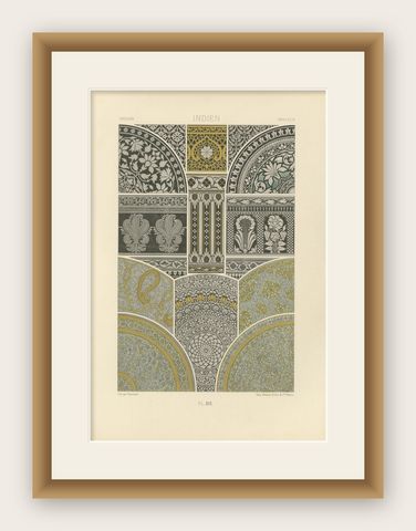 Indian Architectural Ornament, Mughal Floral & Geometric Motifs, ca.1869, shown framed