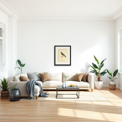 Antique Bird Print of the Hybrid of the Fieldfare and the Song Thrush, 1927, shown framed in a room