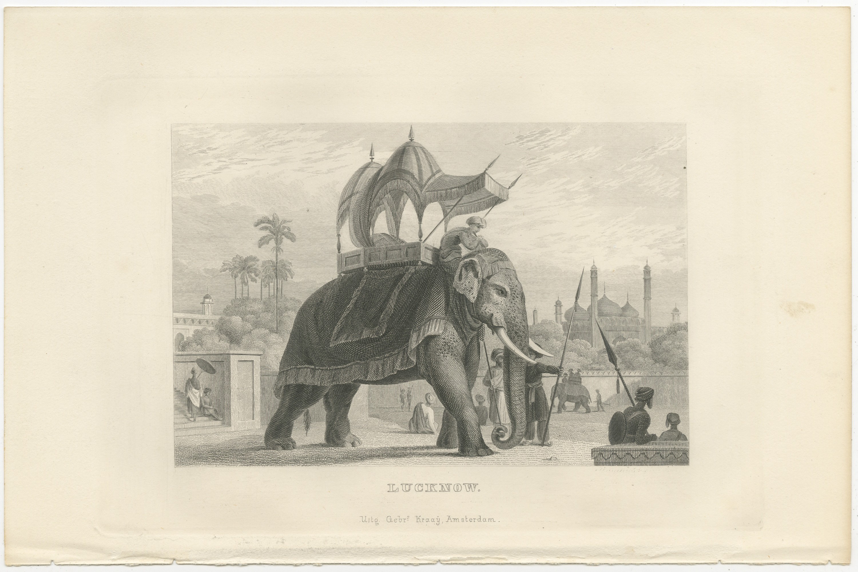 Lucknow, State Elephant with Canopied Howdah, Antique Steel Engraving, 1859, view 2