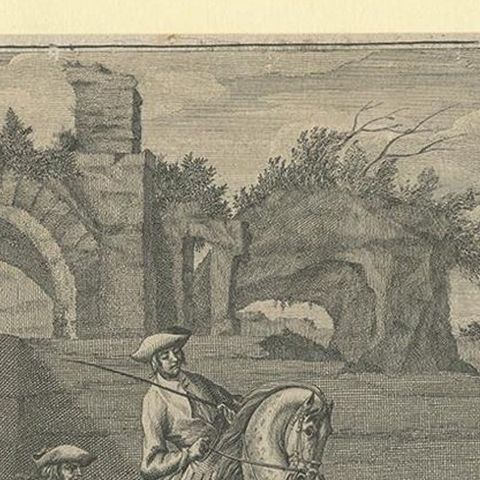 Antique Horse Print of a Passade training by Ridinger, 1722, close-up 1