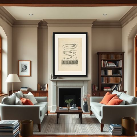 Mummies of Ibis and Skeletal Remains, Egypt, Antique Engraving, c.1802, shown framed in a room