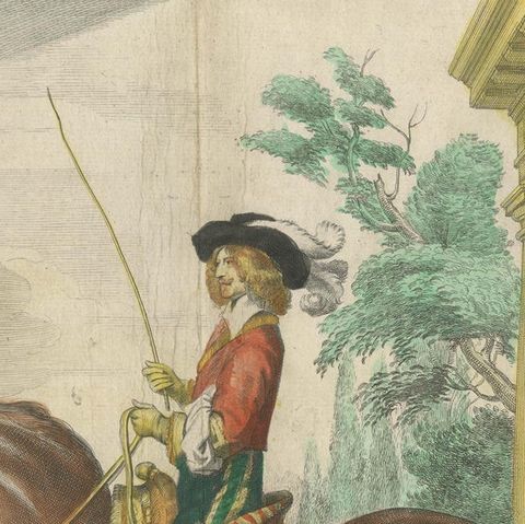 Equestrian Dressage Horse Print Original Handcolored Antique Engraving , 1743, close-up 4