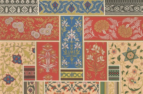 Indian Floral Motifs, Antique Print of Decorative Patterns from India, c.1869, close-up 3
