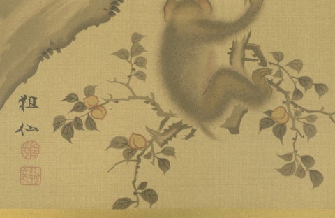 Japanese Monkey Prints: Serene 19th-Century Nature Studies with Peaches, close-up 1