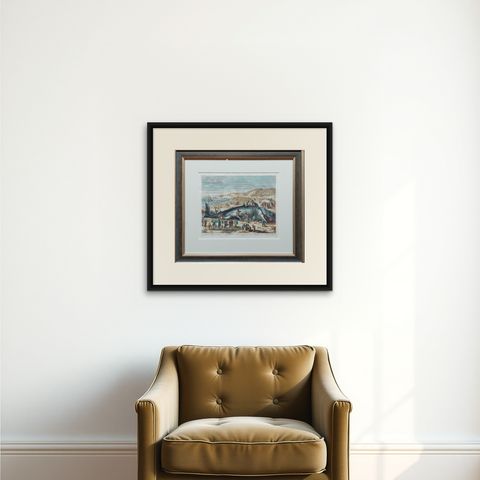 Antique Print of a Beached Whale by Van der Gouwen 'c.1680', shown framed on a wall