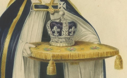 Dean of Westminster Bringing the Crown, Coronation of George IV, 1824 Engraving, close-up 3