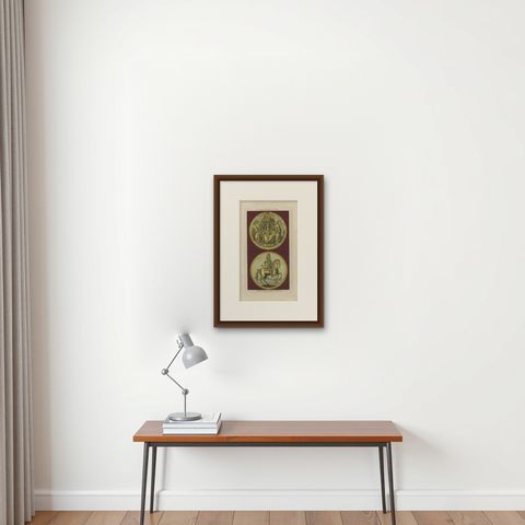 Great Seal of King George I Engraving, Harrison’s History of England 1786, shown framed on a wall