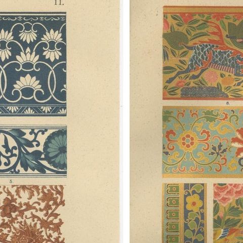 Antique Chinese Decorative Art Prints with Floral and Textile Motifs, 1887, close-up 6