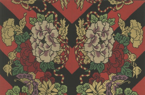 Japanese Floral and Butterfly Textile Pattern: Antique Lithograph, 1880s, close-up 2