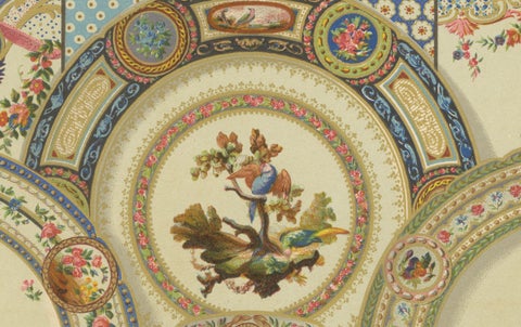Rococo Ceiling Ornament, 18th-Century Floral and Bird Medallions, Plate XCVIII, close-up 5