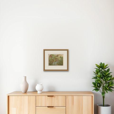 Original Antique Lithograph of Various Carnivorous Plants, circa 1890, shown framed on a wall