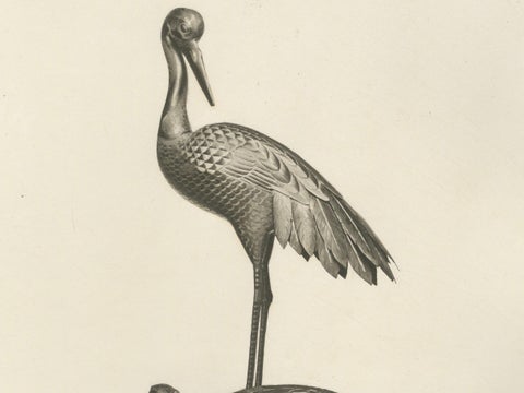 Elegant Cranes on Ornamental Base, Heliographic Japanese Art by Audsley, 1884, close-up 3