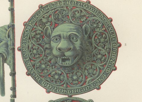 Lion Head Door Knockers, Lüneburg and Hamburg, Antique Print, 1851, close-up 2