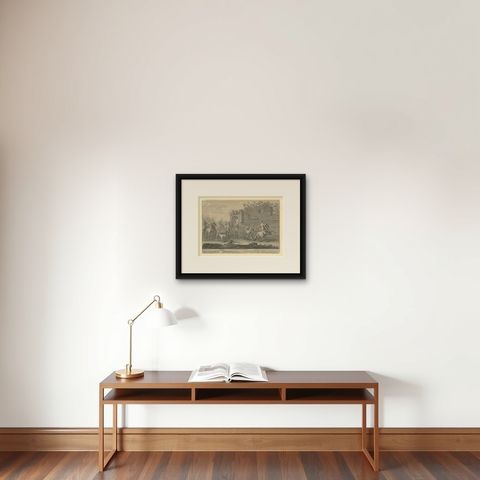 Antique Horse Print of a Redopp/Terre à Terre Training by Ridinger, 1722, shown framed on a wall