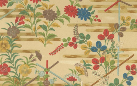 Japanese Floral Motifs on Golden Background: Antique Lithograph, 1880s, close-up 1