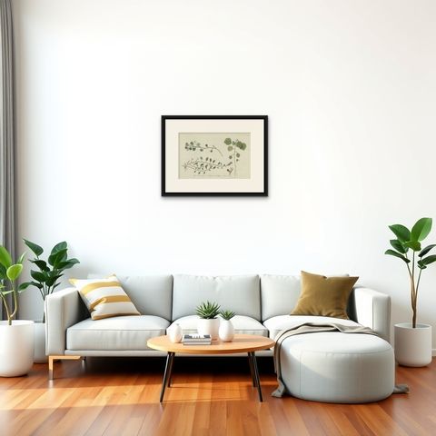 Antique Botany Print of Malvella Leprosa and other Flowering Plants, shown framed in a room