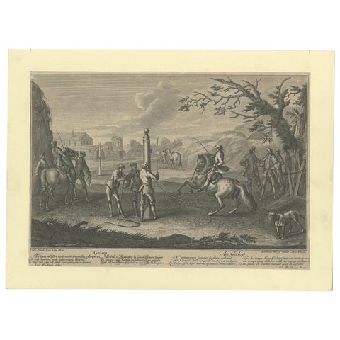 Antique Horse Print of 'Gallop' by J.E. Ridinger, 1722