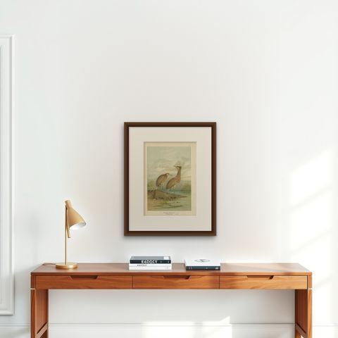 Antique Bird Print of the Eurasian Bittern by Naumann, circa 1895, shown framed on a wall