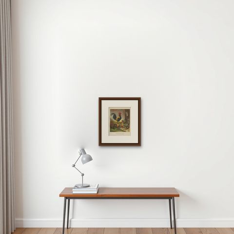 The Regal Partridge Italian Chicken - A Rare 19th Century Poultry Lithograph, shown framed on a wall