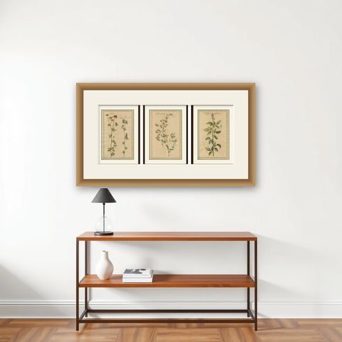 Rare Set of Botanical Engravings, Lotus, Lathyrus & Hedysarum, ca.1690, shown framed on a wall