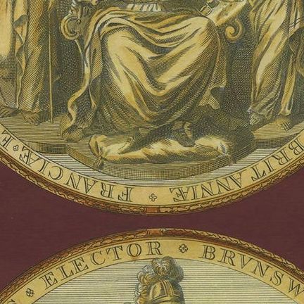 Great Seal of King George I Engraving, Harrison’s History of England 1786, close-up 1