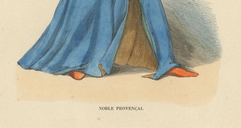 Original Hand-colored Lithograph of The Falconer: A Noble of Provence, 1845, close-up 4