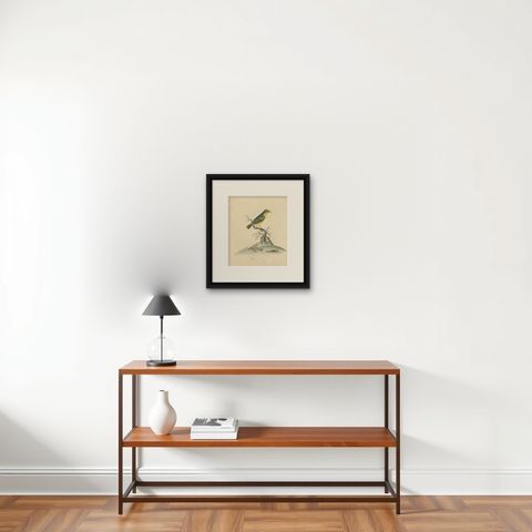 Late 18th-century Hand-Colored Copperplate Engraving of the Yellow Finch, 1794, shown framed on a wall