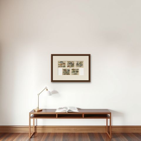 Exotic Fish Prints - Set of Five Hand-Colored Engravings by John Nieuhoff, c1704, shown framed on a wall