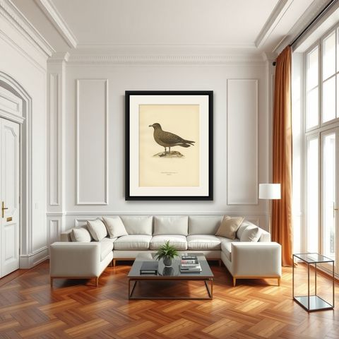Antique Bird Print of the Great Skua 'Female' by Von Wright, 1929, shown framed in a room