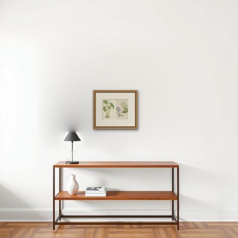 Alpine Botanical Lithograph Pair of Vinca and Trillium, 1874, shown framed on a wall
