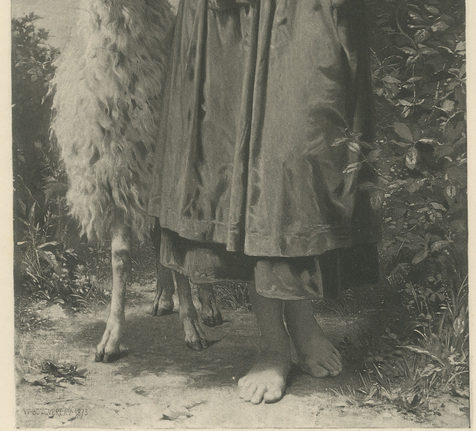 The Newborn Lamb after William Bouguereau, Antique Photogravure, circa 1880, view 4