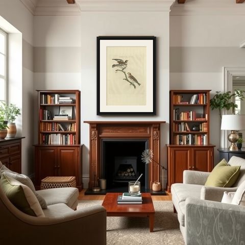 Emberiza nivalis, Antique Snow Bunting Print by Nozeman & Sepp, 1809, shown framed in a room