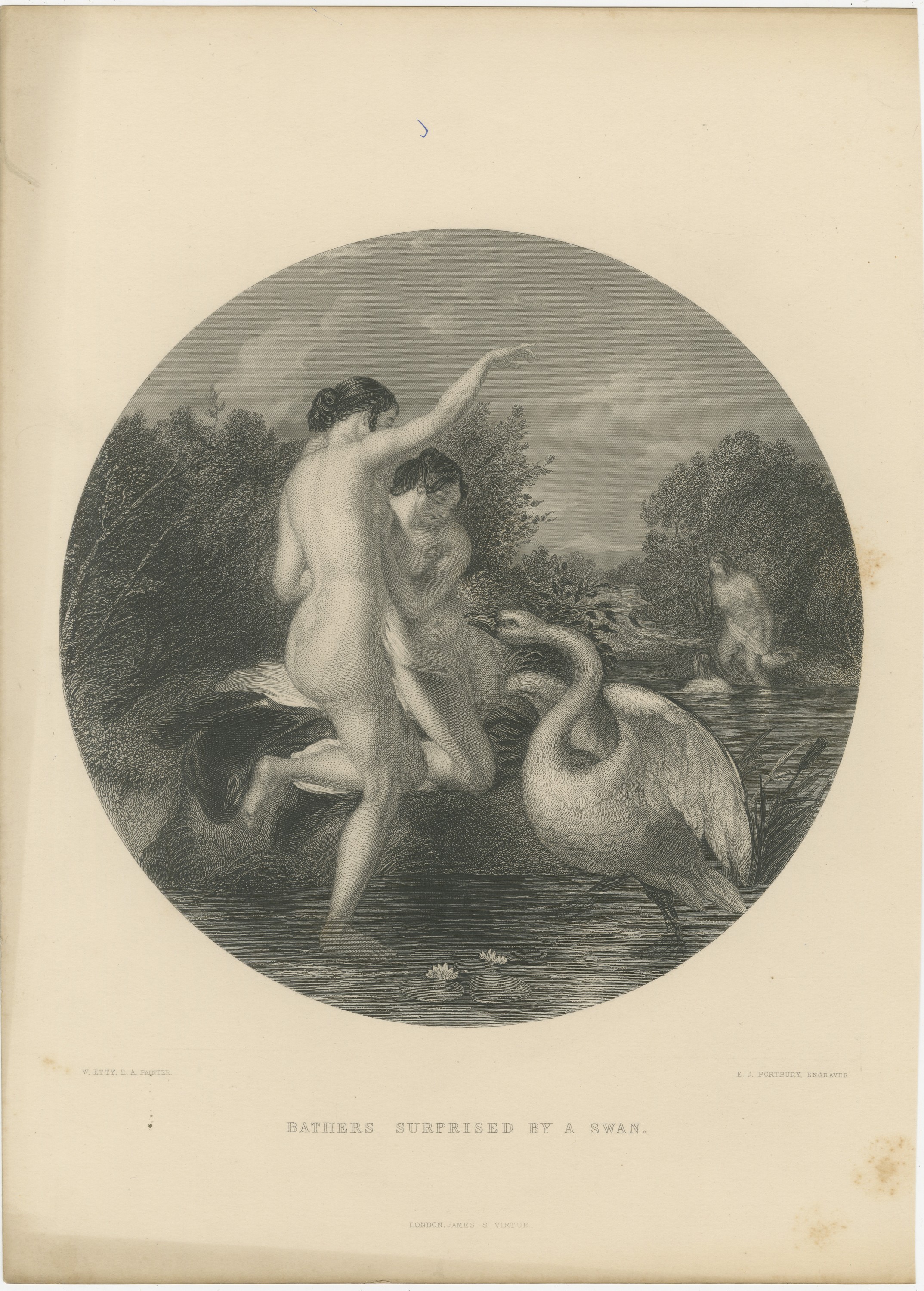 Bathers Surprised by a Swan after William Etty, Engraving by Portbury, c. 1860, view 2