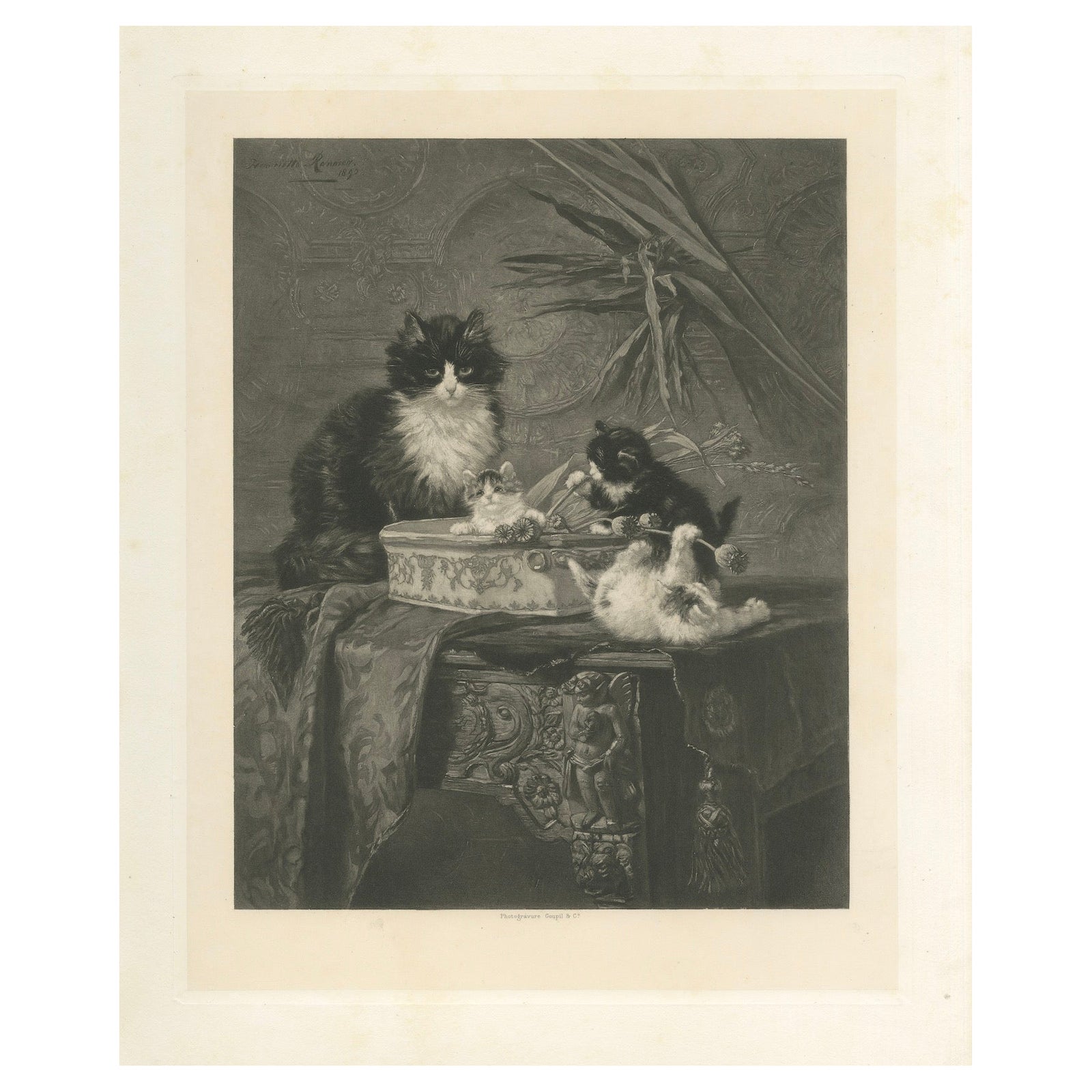"Motherly Watch" - Cats and Kittens by Henriette Ronner (1894)