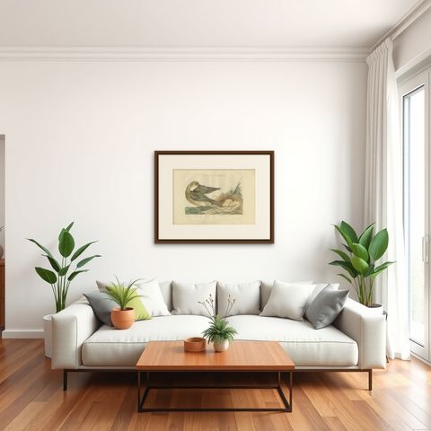 Antique Bird Print of a Female Garganey Duck by Sepp & Nozeman, 1789, shown framed in a room