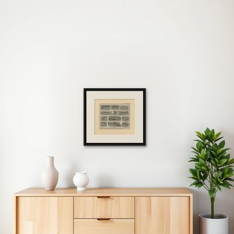 Antique Print of Cod and Other Fishes by Meyer 'c.1890', shown framed on a wall
