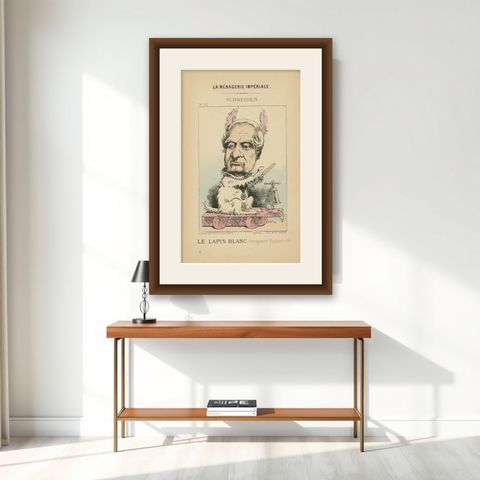 Imperial Menagerie: Schneider - The White Rabbit (Arrogance - Domesticity), 1870, shown framed on a wall