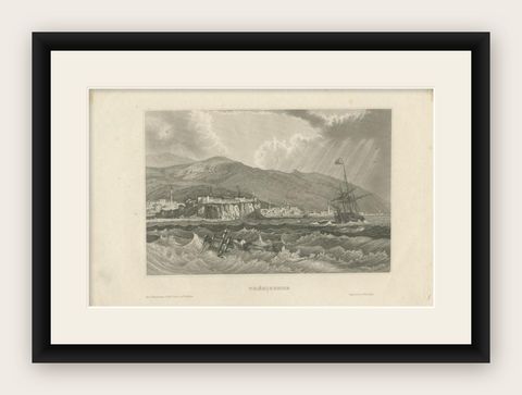 Antique Print of Trabzon in the Northeast of Turkey, 1859, shown framed
