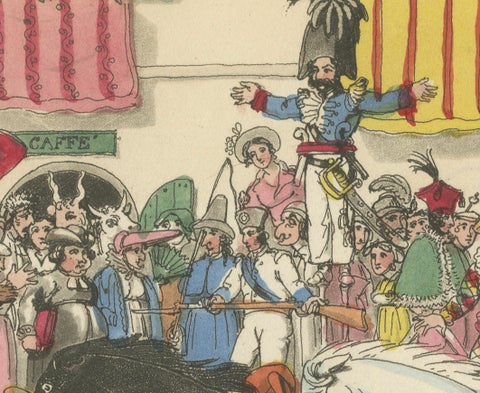 Roman Carnival Horse Race & Festive Corso - 1820 Etching, close-up 4