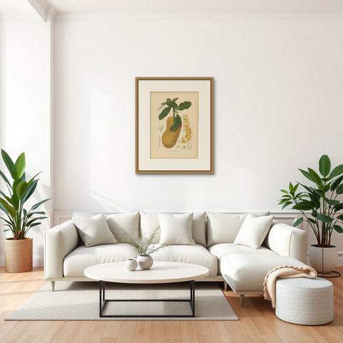Original Antique Jackfruit Botanical Chromolithograph by Hoola van Nooten, 1880, shown framed in a room