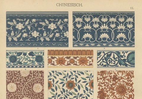 Antique Chinese Decorative Art Prints with Floral and Textile Motifs, 1887, close-up 5