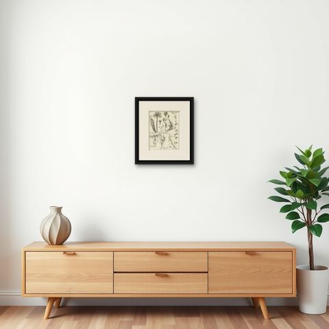 Antique Print of Stonecrop and Other Plants, 1773, shown framed on a wall
